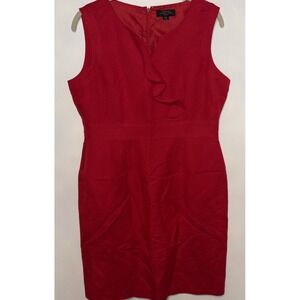 Tahari Arthur Levine Dress Sleeveless Sheath Red Ruffle Linen Blend Size 10P